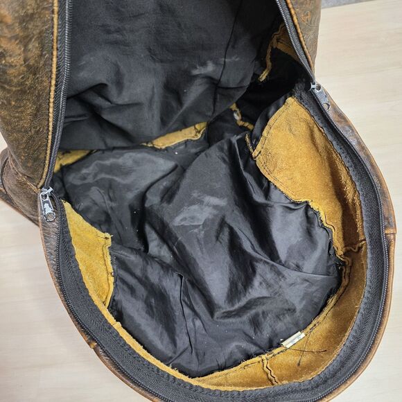 Vintage Tooled Genuine Leather Floral Brown‎ Backpack Made in Mexico